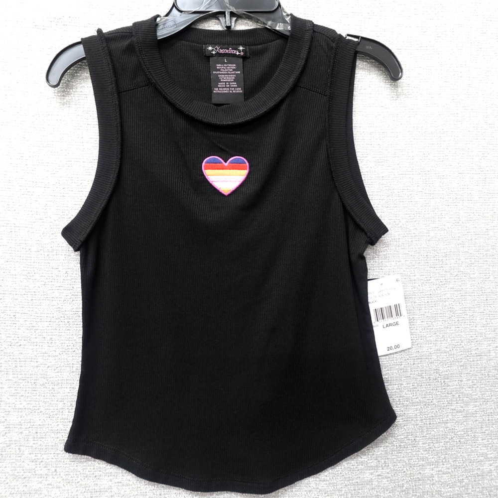 Dillard’s Xtraorinary Girls Large 10-12 Sleeveless Heart Rainbow Black Shirt